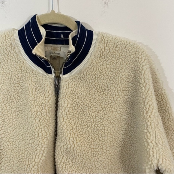 Madewell Sherpa Varsity Bomber Jacket Boxy Teddy Cream Small - Picture 4 of 9